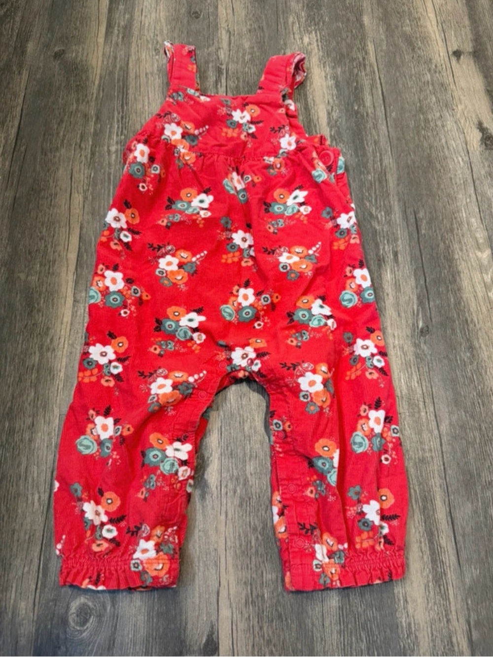 Gymboree Red Floral Corduroy Overalls Baby Girl Size 12-18M
